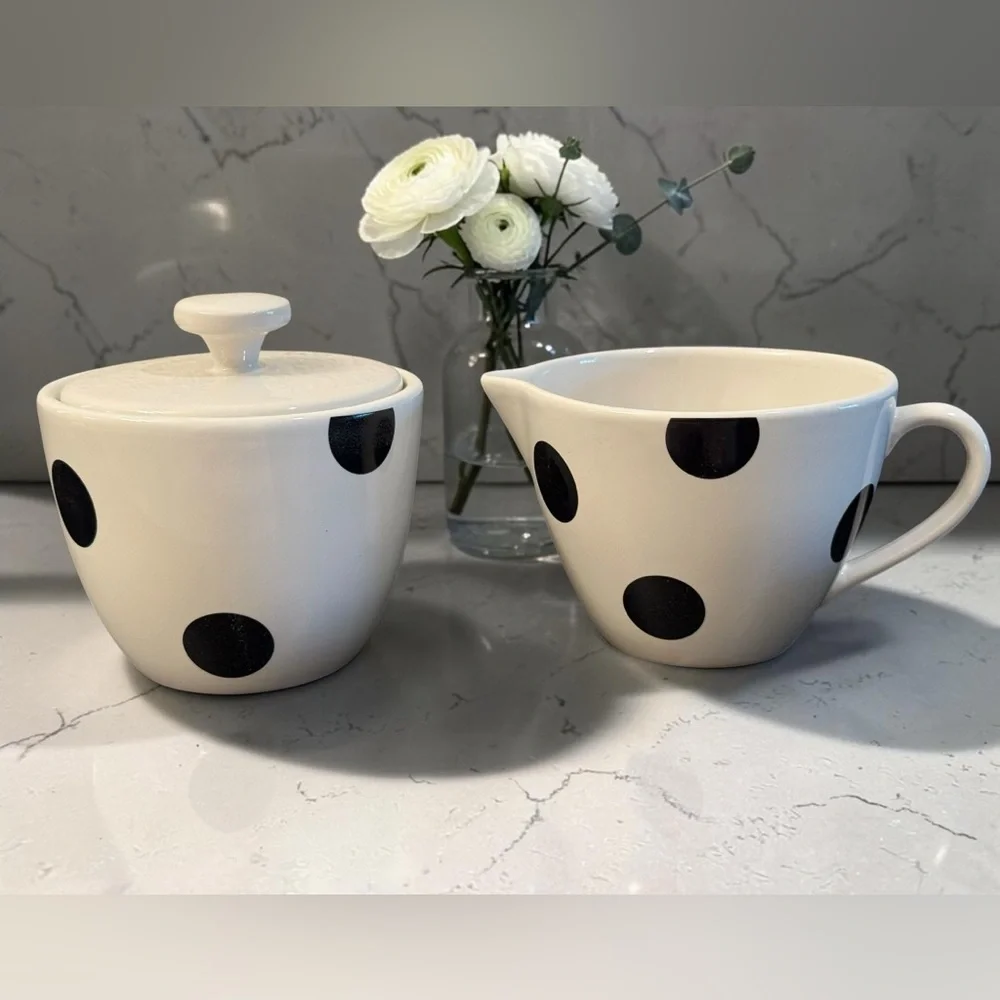kate spade Lenox Polk a Dot Ceramic Creamer&Sugar Set with Coaster Set & Napkins